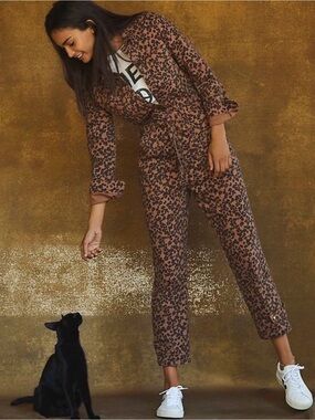NWOT Anthropologie Leopard Utility Jumpsuit